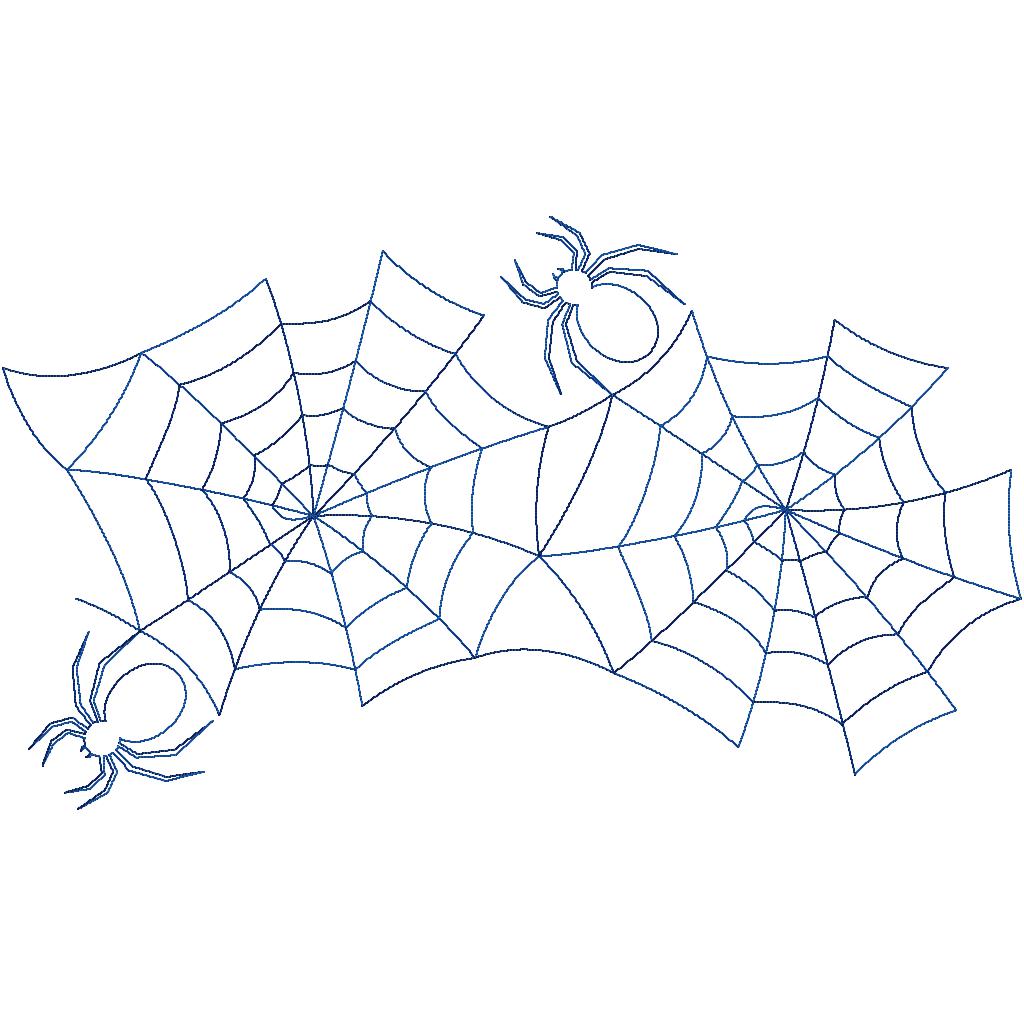 Close-up of one Spider Silk spider web quilting pantograph repeat with overlapping cobwebs and a crawling spider