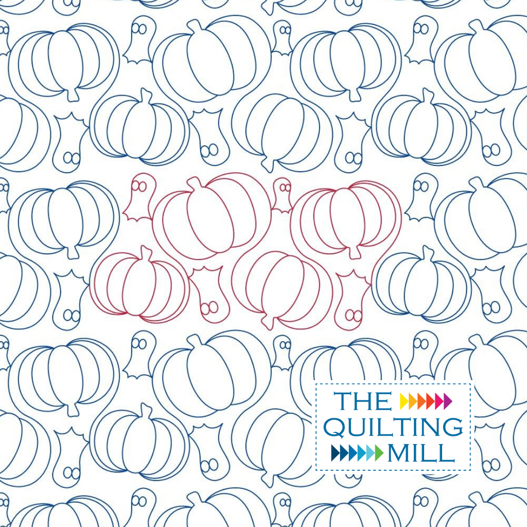 Spooky Pumpkins digital Halloween pantograph with outlined pumpkins and tiny ghosts, a longarm quilting design