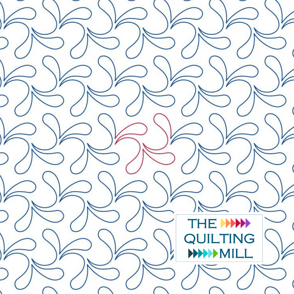 Spout feather longarm pantograph repeating pattern with The Quilting Mill logo