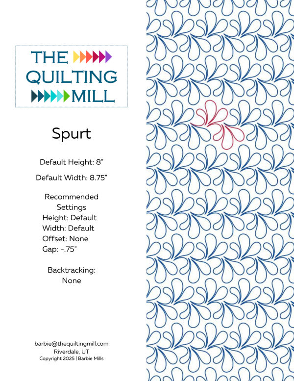 Spurt feather digital pantograph info sheet – specs and settings for digital pantographs for longarm quilting machines