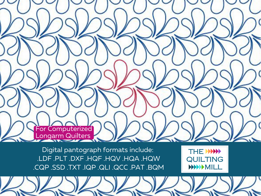 Spurt feather digital pantograph by The Quilting Mill – whimsical edge to edge feather design for longarm quilting