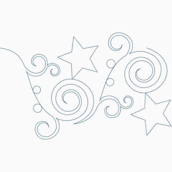 Close-up of Star Blitz swirling star quilting pantograph showing playful star bursts and spiraling swirl motif detail