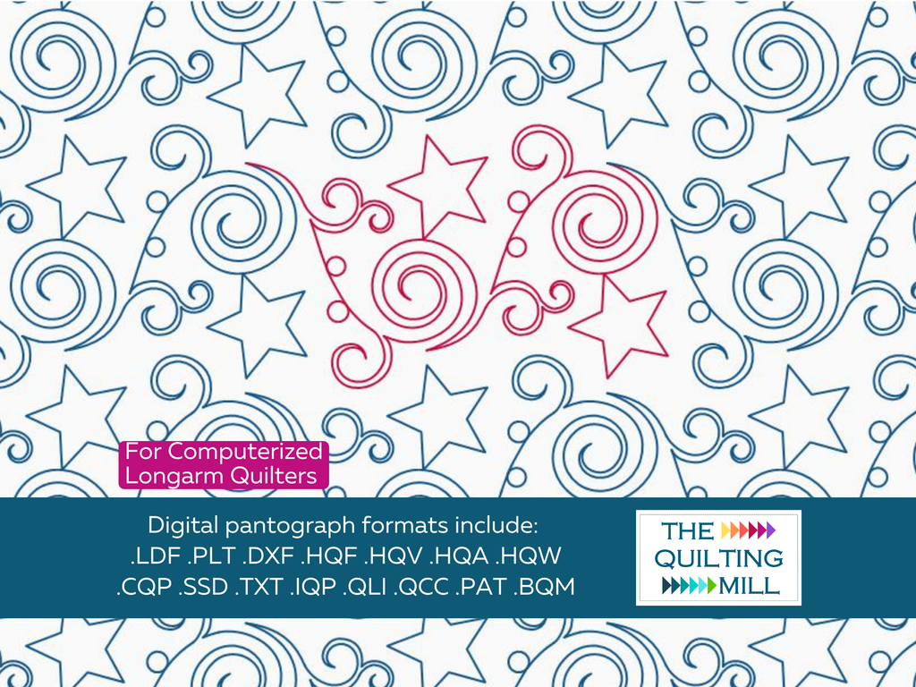 Star Blitz festive stars and swirls pantograph by The Quilting Mill – patriotic celebration digital longarm quilting design