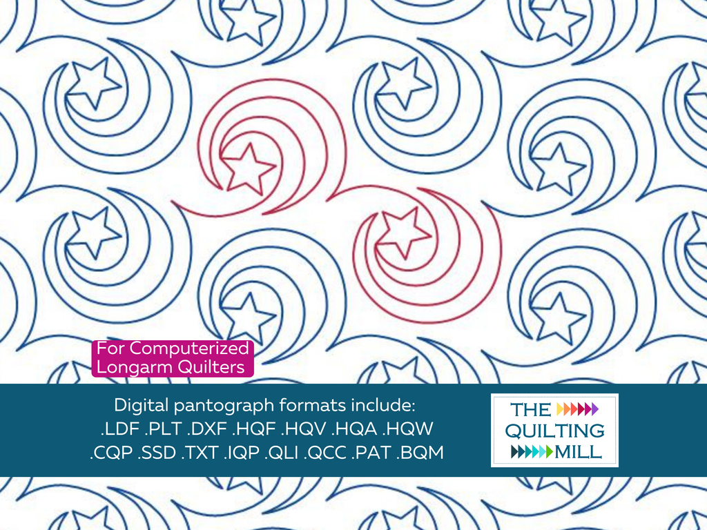 Starry Night Swirl dreamy celestial quilting pantograph by The Quilting Mill – flowing star and swirl digital longarm design