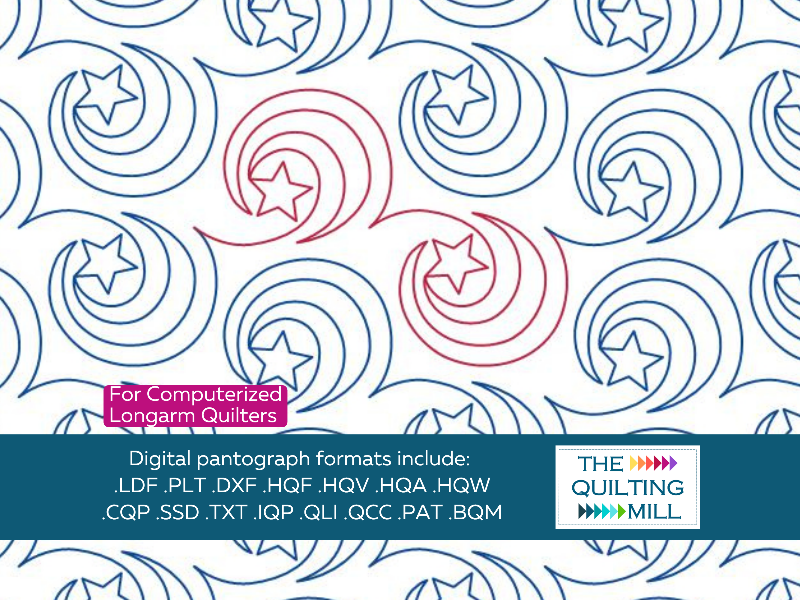 Starry Night Swirl dreamy celestial quilting pantograph by The Quilting Mill – flowing star and swirl digital longarm design