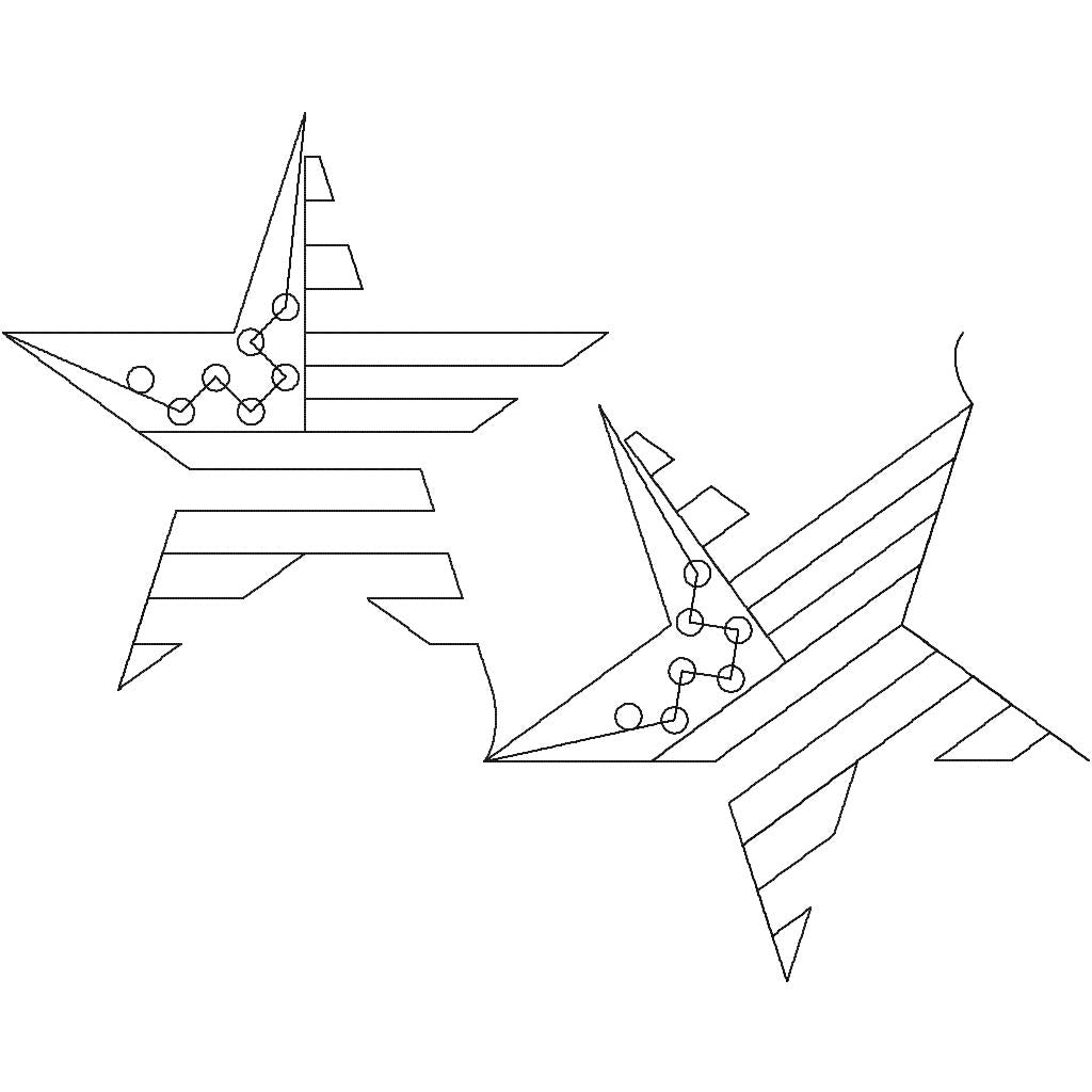 Close-up of Stripes in Stars star quilting pantograph showing crisp stripe rows and sharp star point detail