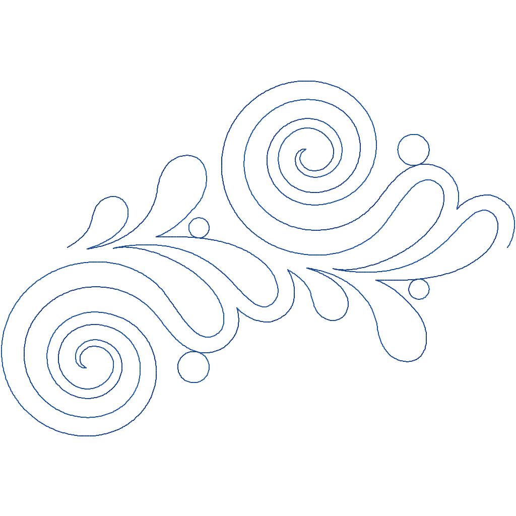 Detailed close-up of Swirled Kelp ocean swirl pantograph showing graceful seaweed curves and flowing quilting lines for coastal designs