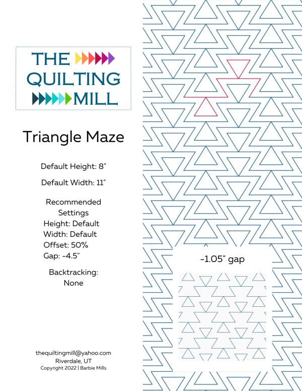 Triangle Maze triangle digital pantograph info sheet with file formats and specifications for digital pantographs and longarm quilting machines
