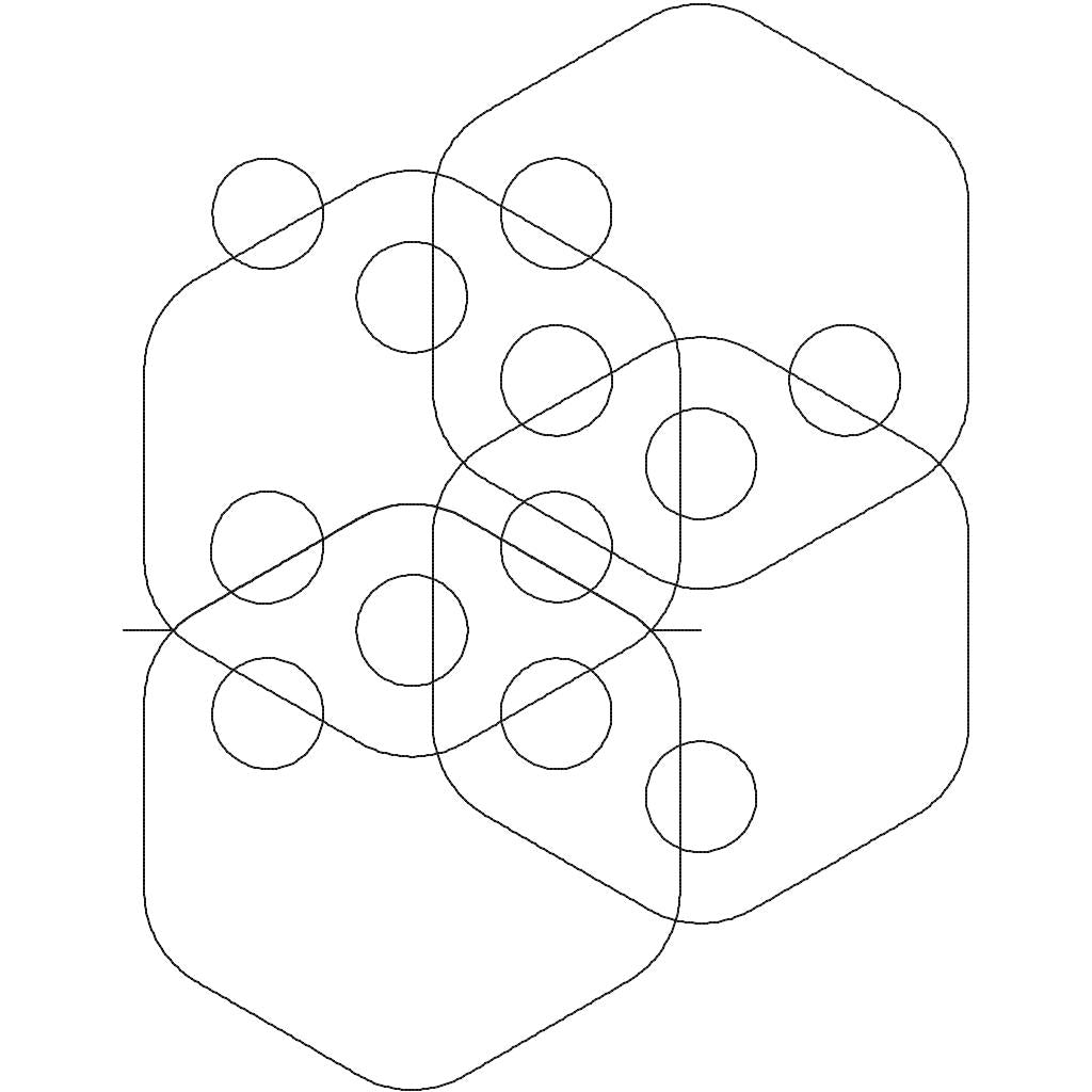 Close-up of Trypo Trigger 2 circle quilting pantograph showing detailed interlocking circle and line stitching