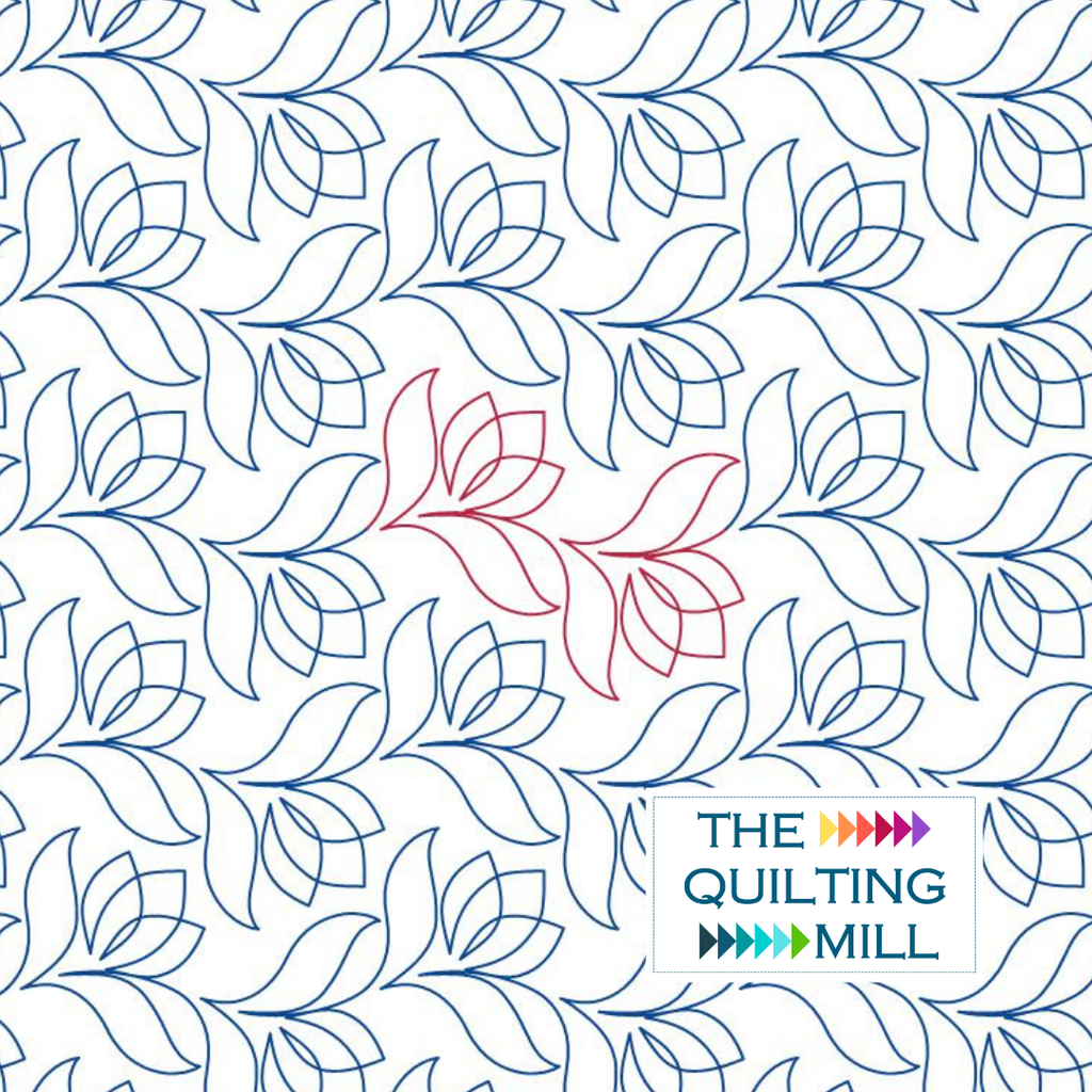 Tulip Tango flower pantograph with stylized tulip blooms and flowing leaves for computerized longarm quilting