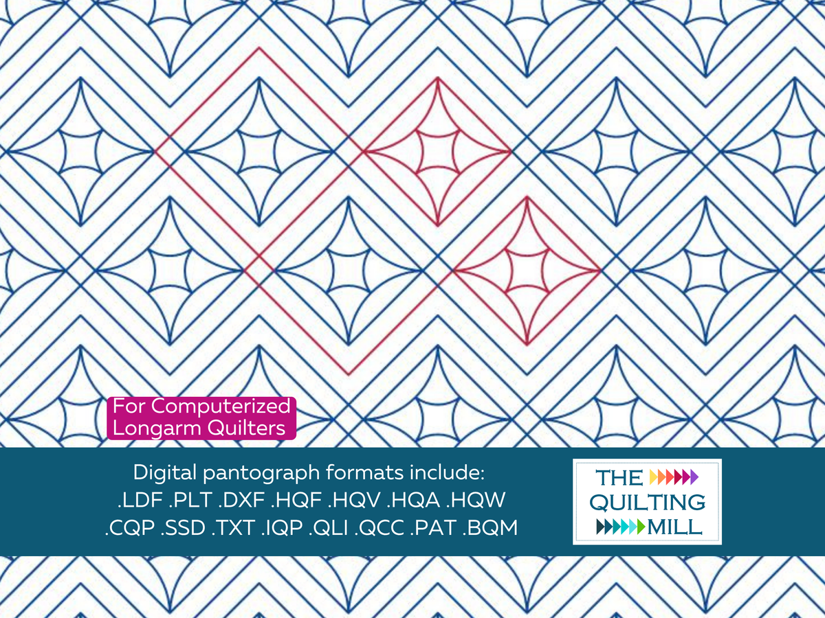 full edge-to-edge layout of Twinkle Plaid celestial quilt pantograph showing nested stars and plaid texture across the quilt top
