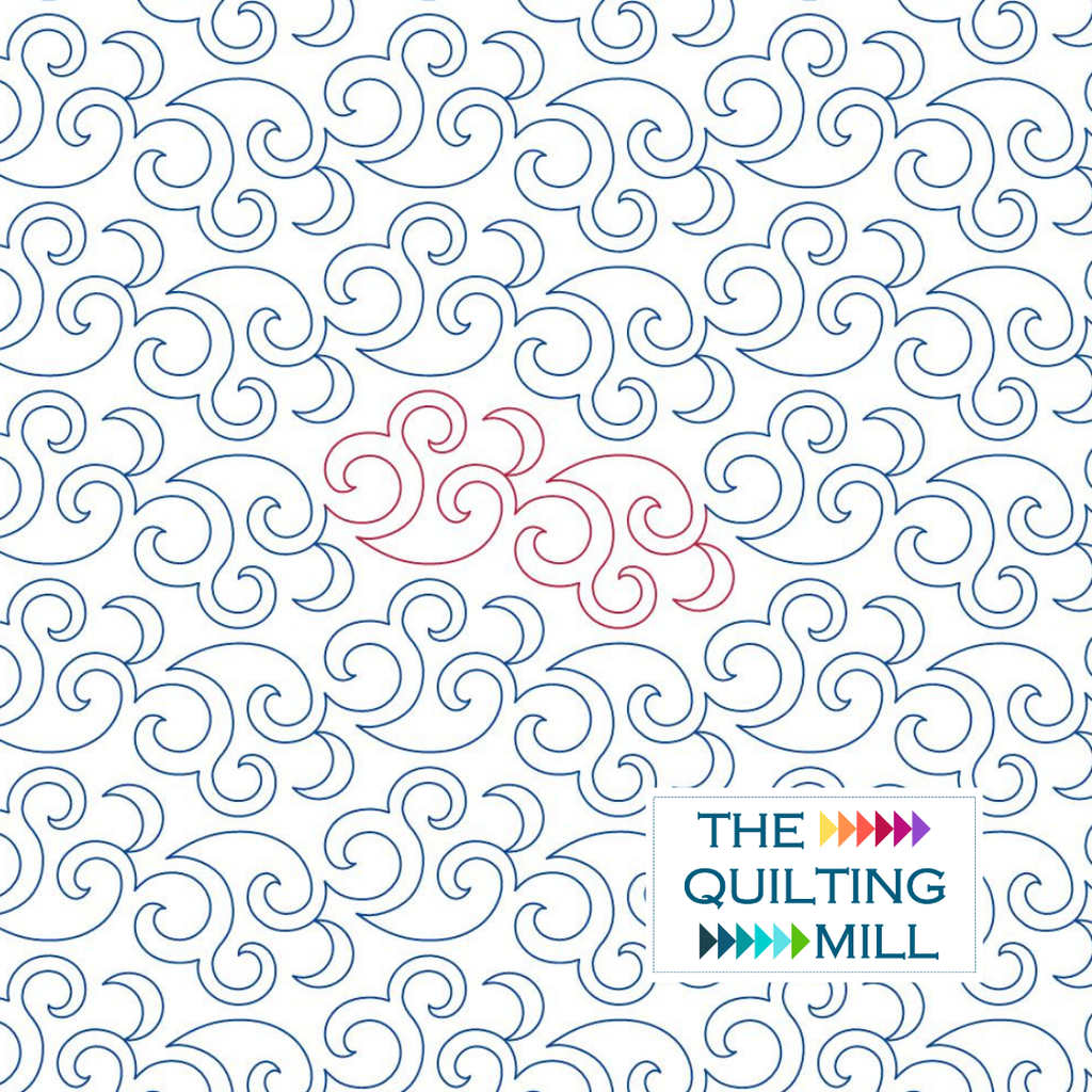 Twirling Moon digital swirl pantograph repeat with The Quilting Mill logo
