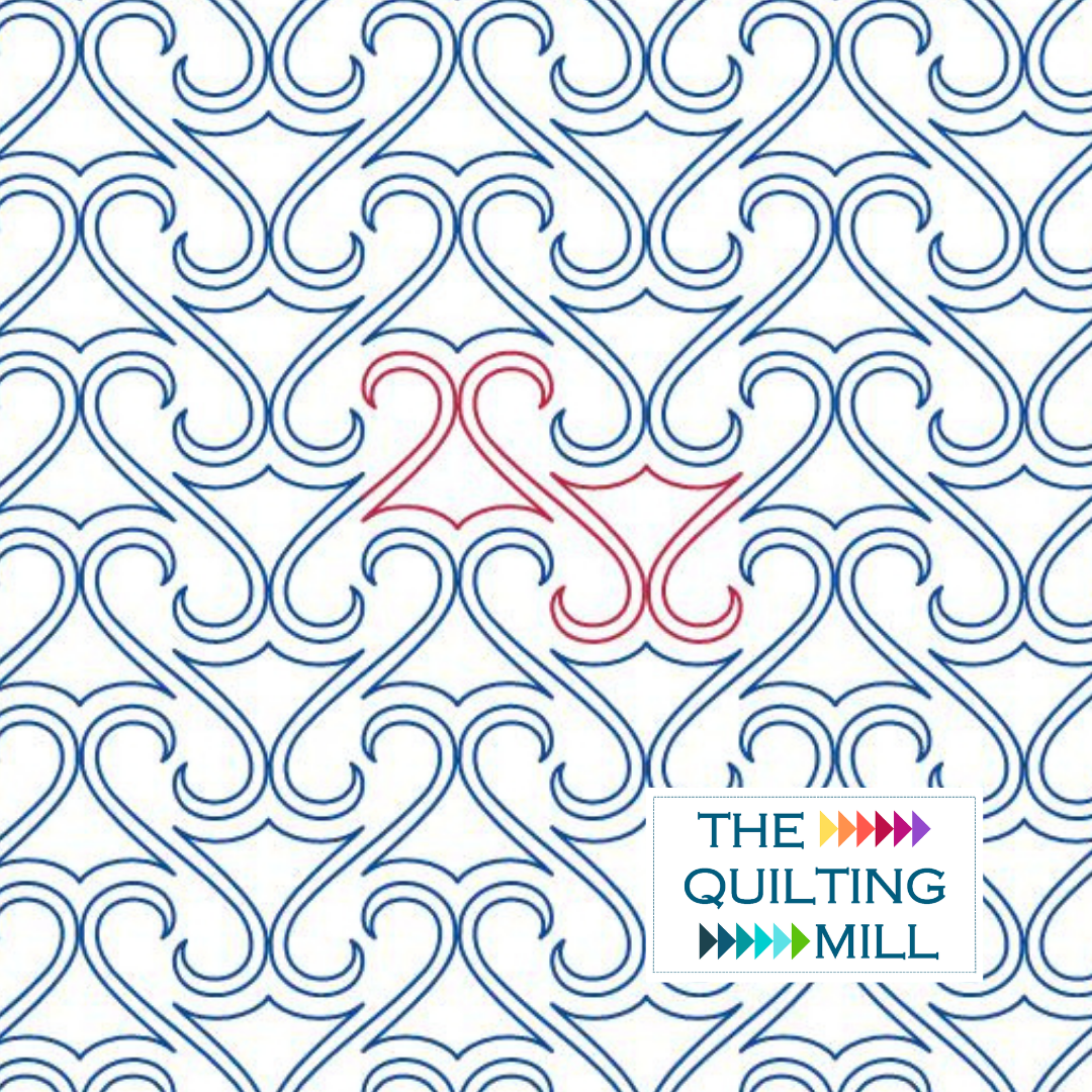 TwoTwos scroll quilting pantograph pattern with interlocking curling swirls for longarm quilting
