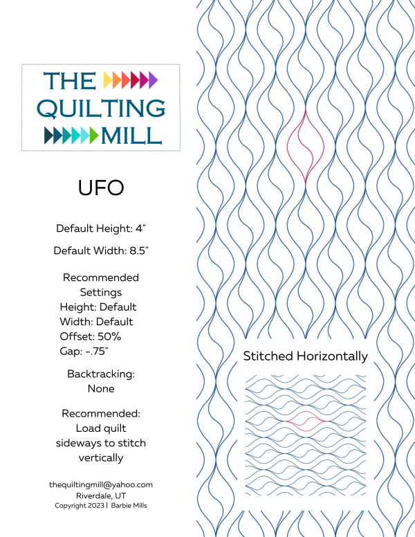 UFO wave quilting pantograph info sheet – specs and settings for digital UFO pantographs for longarm quilting machines