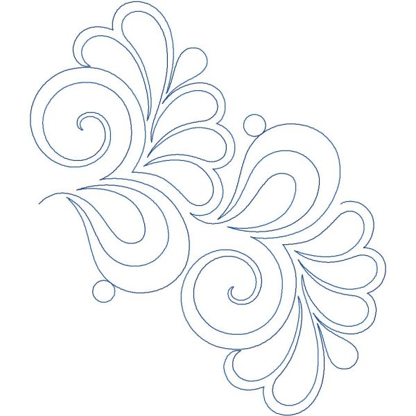 Close-up of Virtuoso elegant feather pantograph showing sweeping feather curves and flowing swirl motif detail