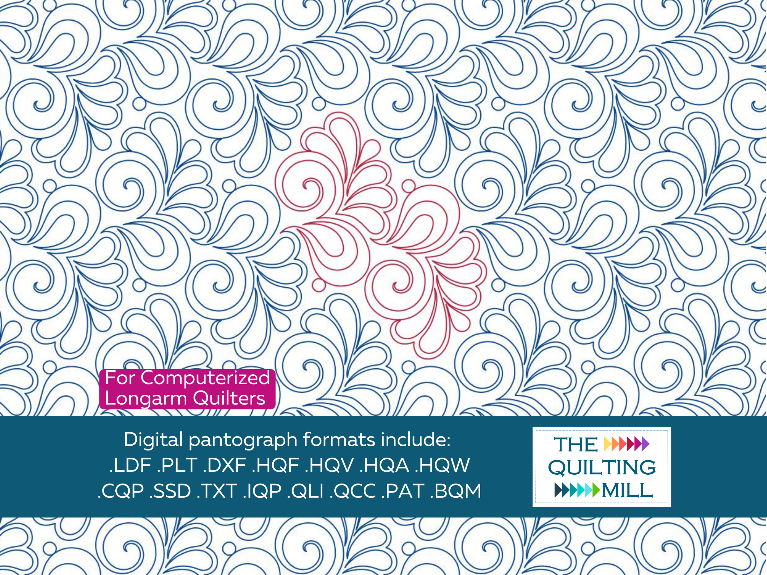 Virtuoso feather longarm design by The Quilting Mill – graceful edge to edge digital feather pantograph for longarm