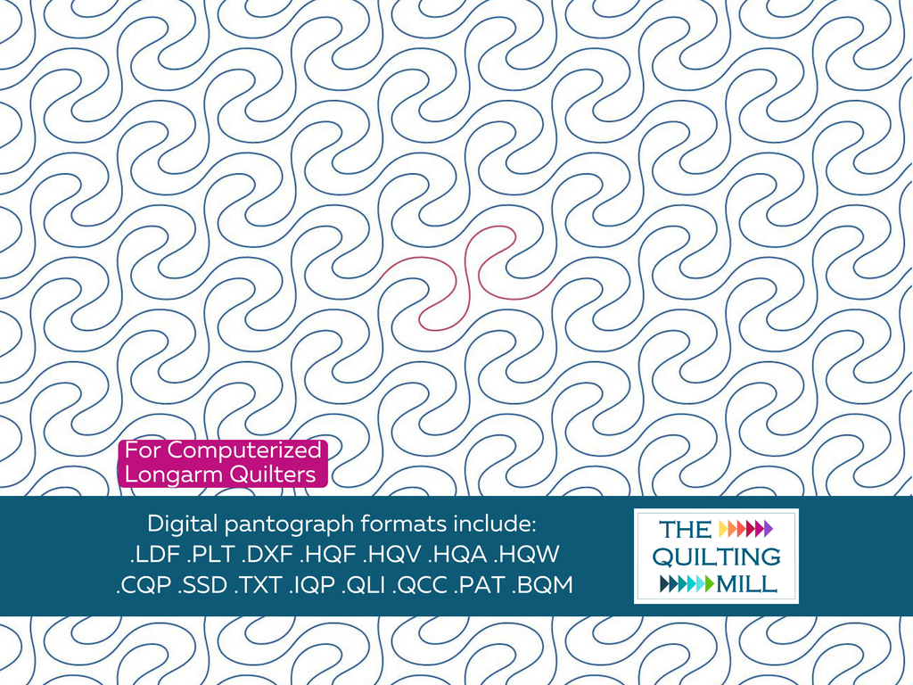 Repeating Viscosity quilt pantograph pattern with The Quilting Mill logo for digital longarm quilting