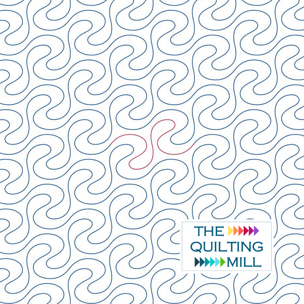 Viscosity digital swirl quilting pantograph pattern with flowing wave-like rows for longarm quilting