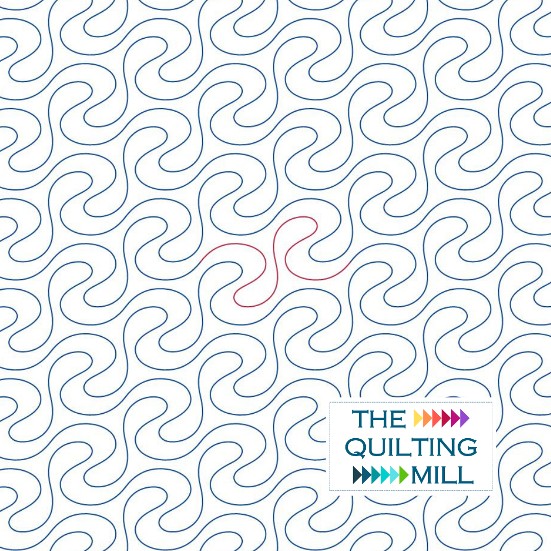 Viscosity digital swirl quilting pantograph pattern with flowing wave-like rows for longarm quilting