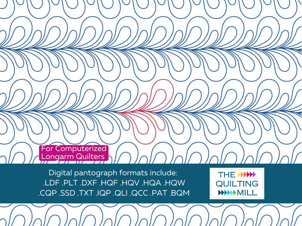 Full repeat of Whim playful pantograph design by The Quilting Mill — curvy feather quilting pantograph for edge to edge longarm quilting
