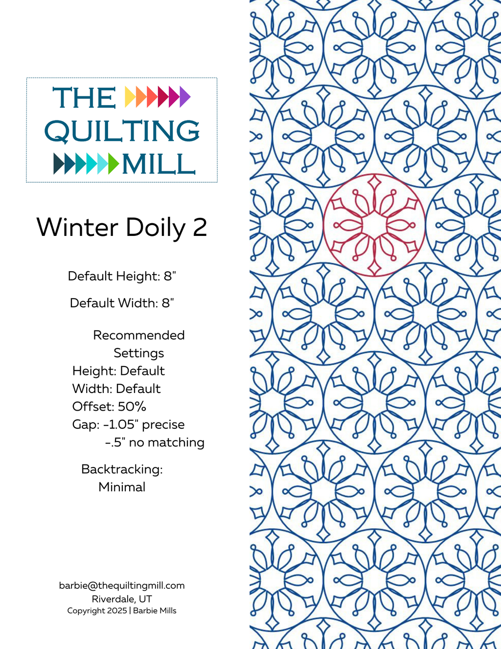 Holiday quilting pantograph design featuring soft, frosty snowflake motifs for longarm quilting