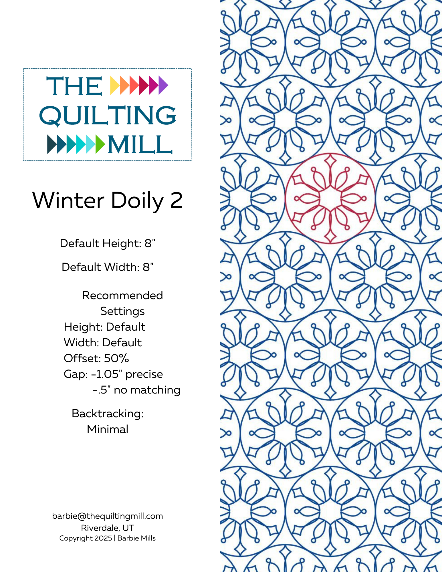 Holiday quilting pantograph design featuring soft, frosty snowflake motifs for longarm quilting