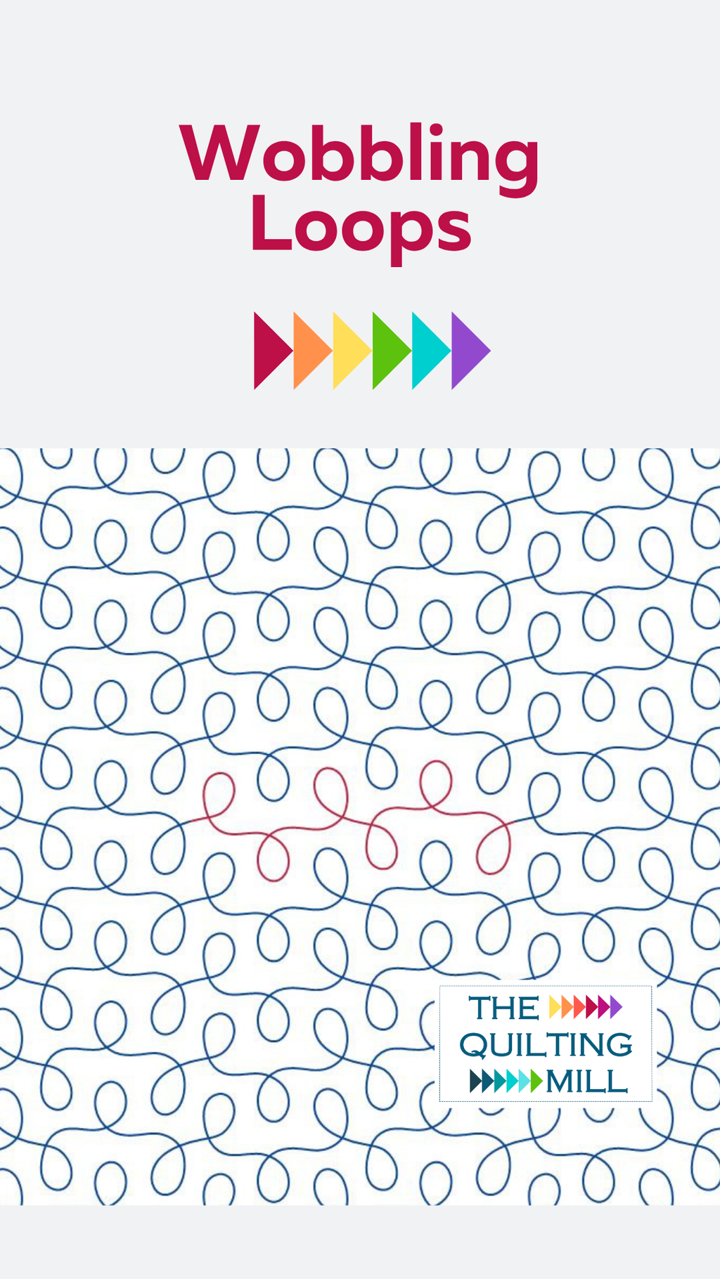 Wobbling Loops playful loop quilting pantograph full pattern view — a looping quilting pantograph featuring rounded, wobbly ovals connected by gentle wavy lines that repeat seamlessly edge to edge across the quilt surface.