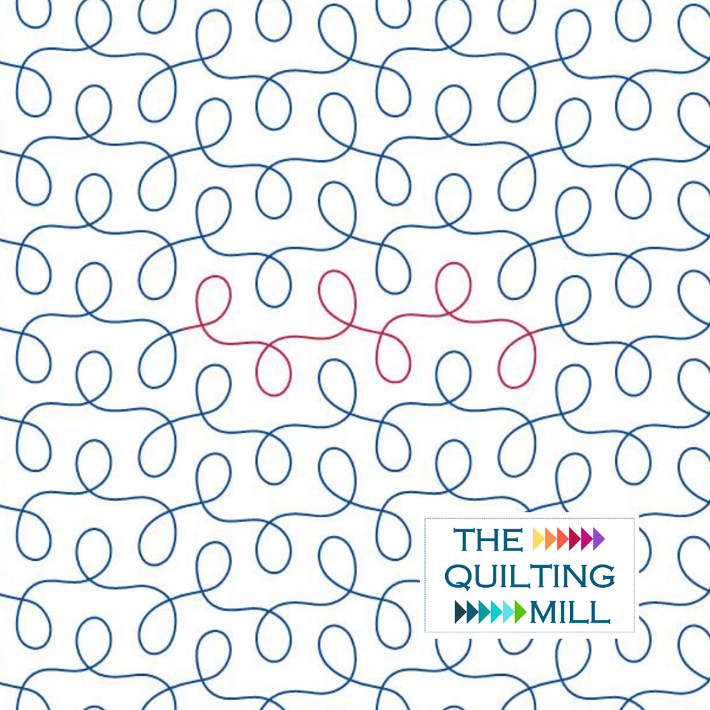 Wobbling Loops playful loop quilting pantograph hero image by The Quilting Mill — a digital longarm design with loose, wobbly ovals and wandering wavy lines that create a fun and carefree all-over quilting texture.