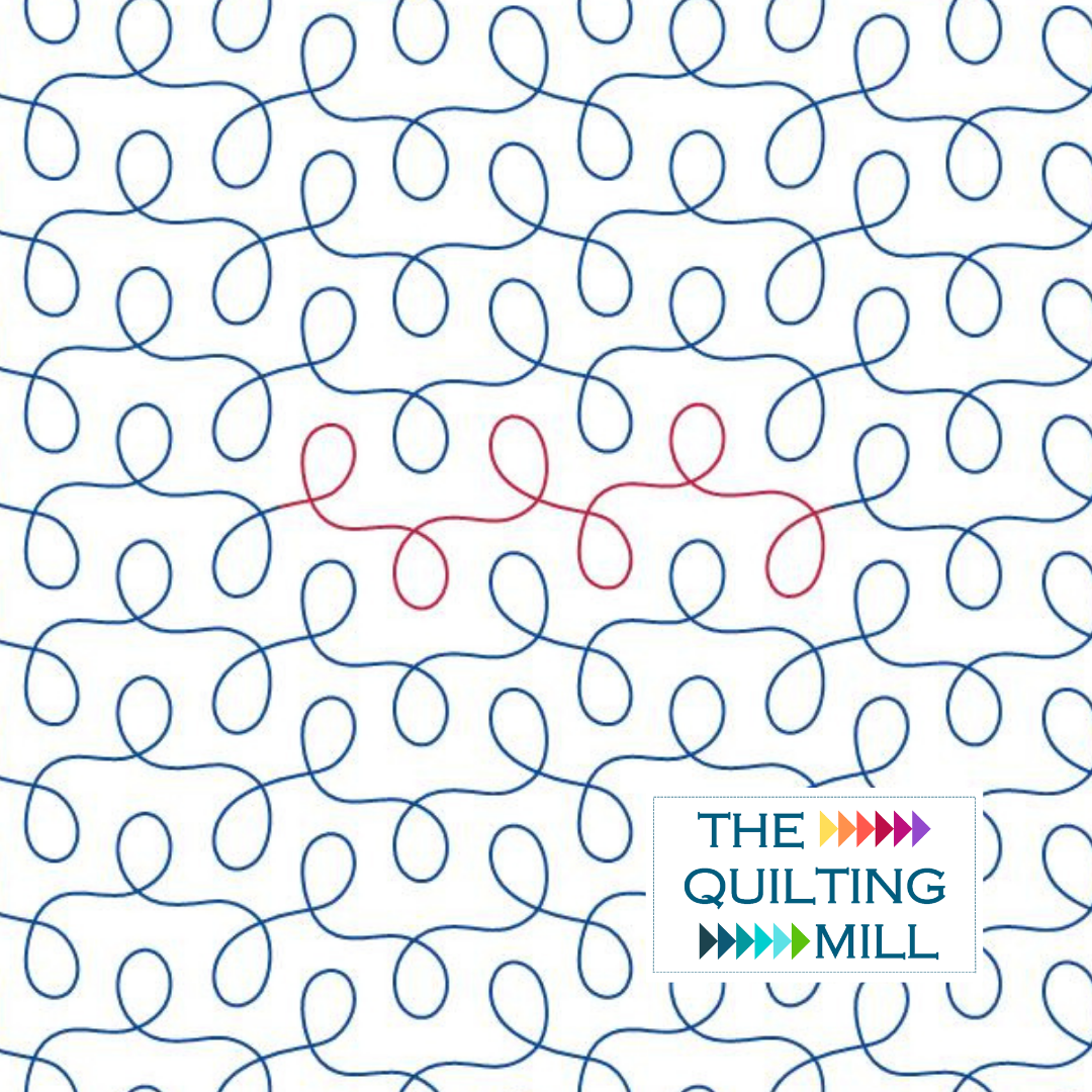 Wobbling Loops playful loop quilting pantograph hero image by The Quilting Mill — a digital longarm design with loose, wobbly ovals and wandering wavy lines that create a fun and carefree all-over quilting texture.