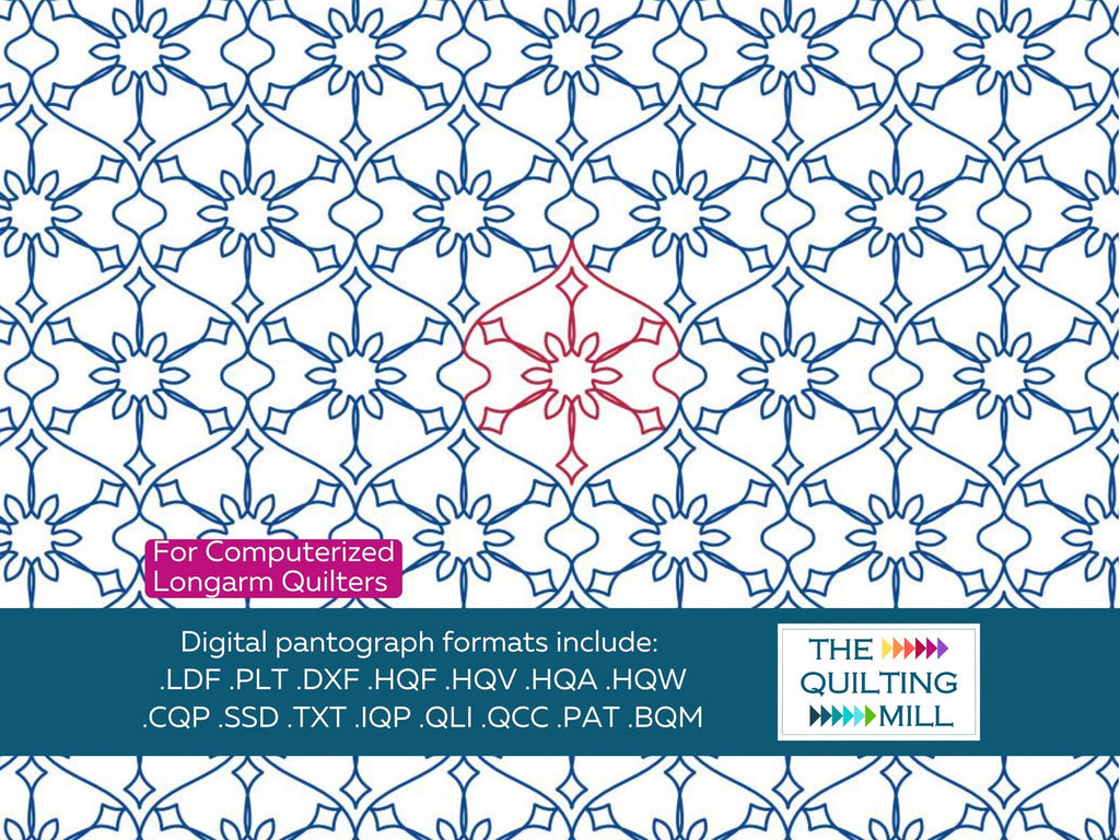 Snowy Baubles longarm Christmas pantograph with ornaments and snowflakes for festive quilting