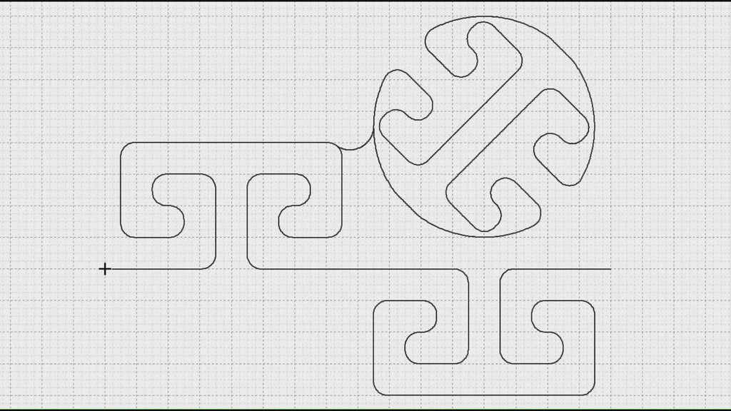 Video preview of Glyph, Rounded digital Greek key quilting pantograph stitching out on a longarm quilting machine