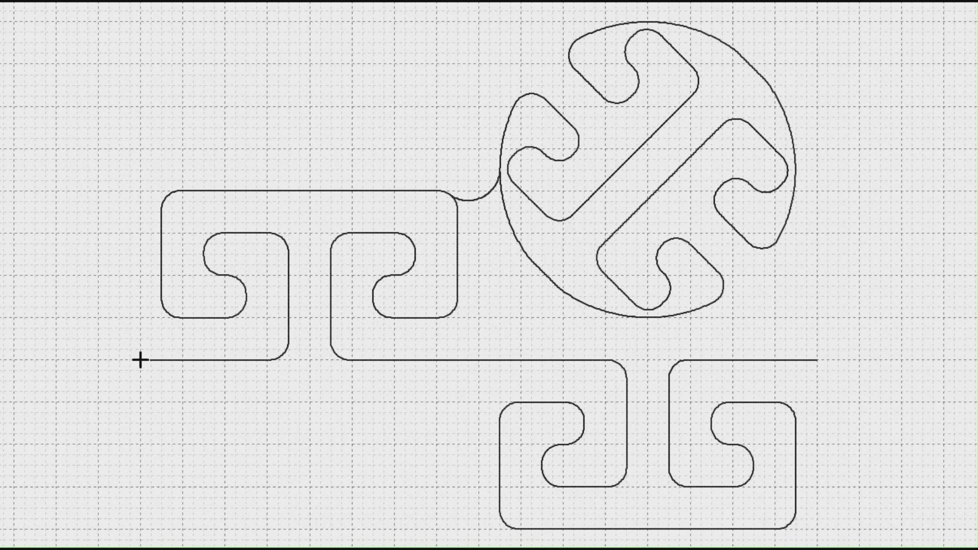Video preview of Glyph, Rounded digital Greek key quilting pantograph stitching out on a longarm quilting machine