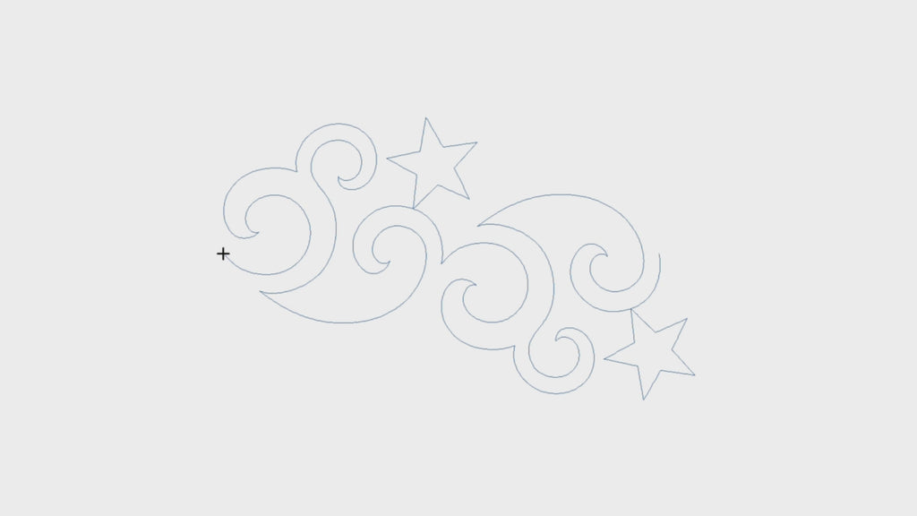 Video demo of the Twirling Stars whimsical quilting pantograph stitching out on a longarm machine, showing how the twirling star quilt design flows from block to block.