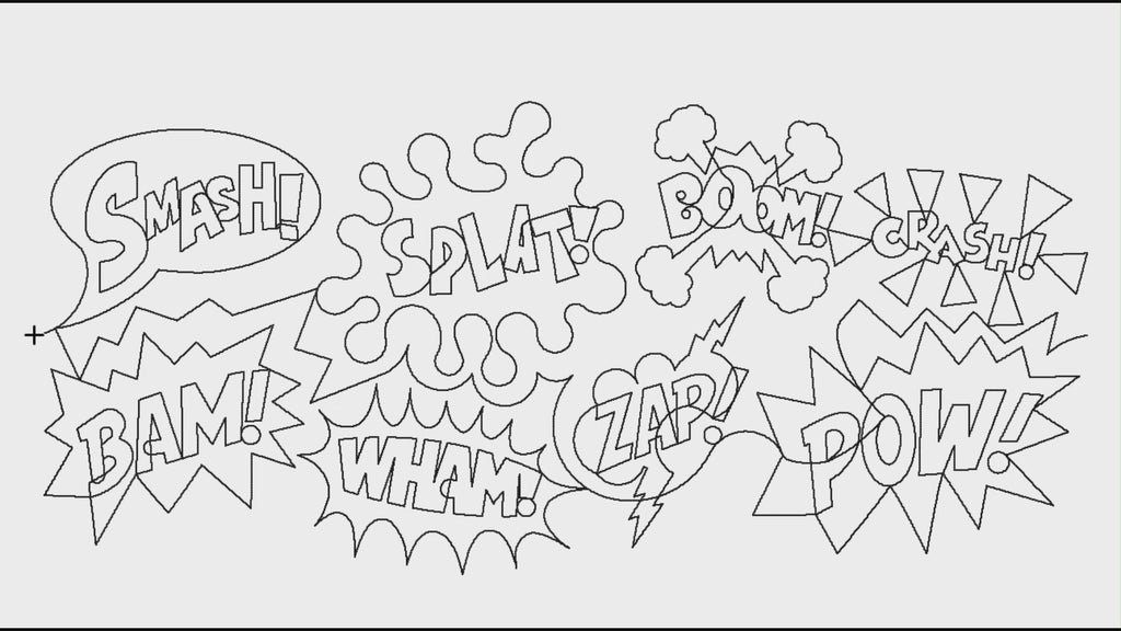 Video preview of Comic Word Bubbles longarm pantograph stitching a continuous line comic book edge to edge quilting design