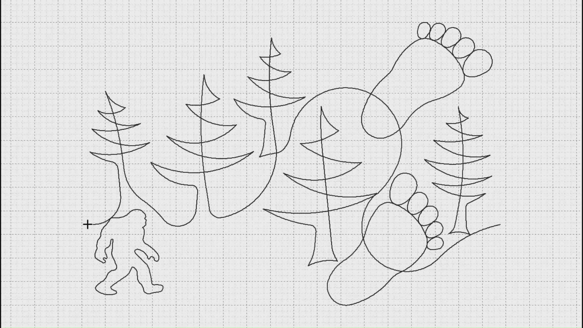 Video preview of Bigfoot Compact longarm pantograph stitching a continuous line Sasquatch and forest edge to edge quilting design