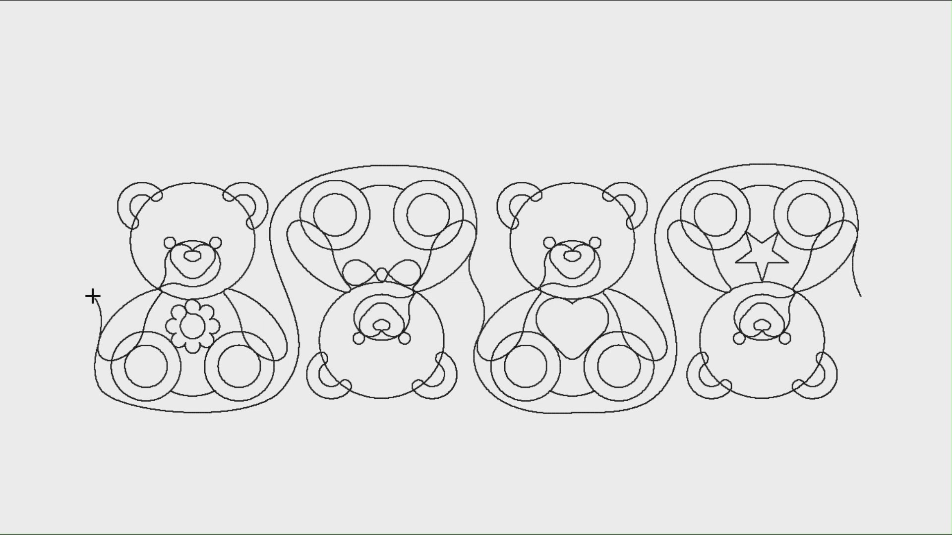 Video preview of Teddy Bears In a Line nursery quilt pantograph stitching out on a longarm quilting machine