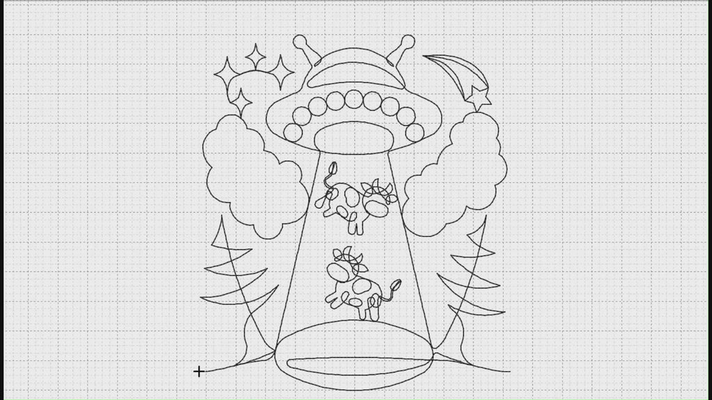 Video preview of Abduction funny quilting pantograph stitching out on a longarm quilting machine