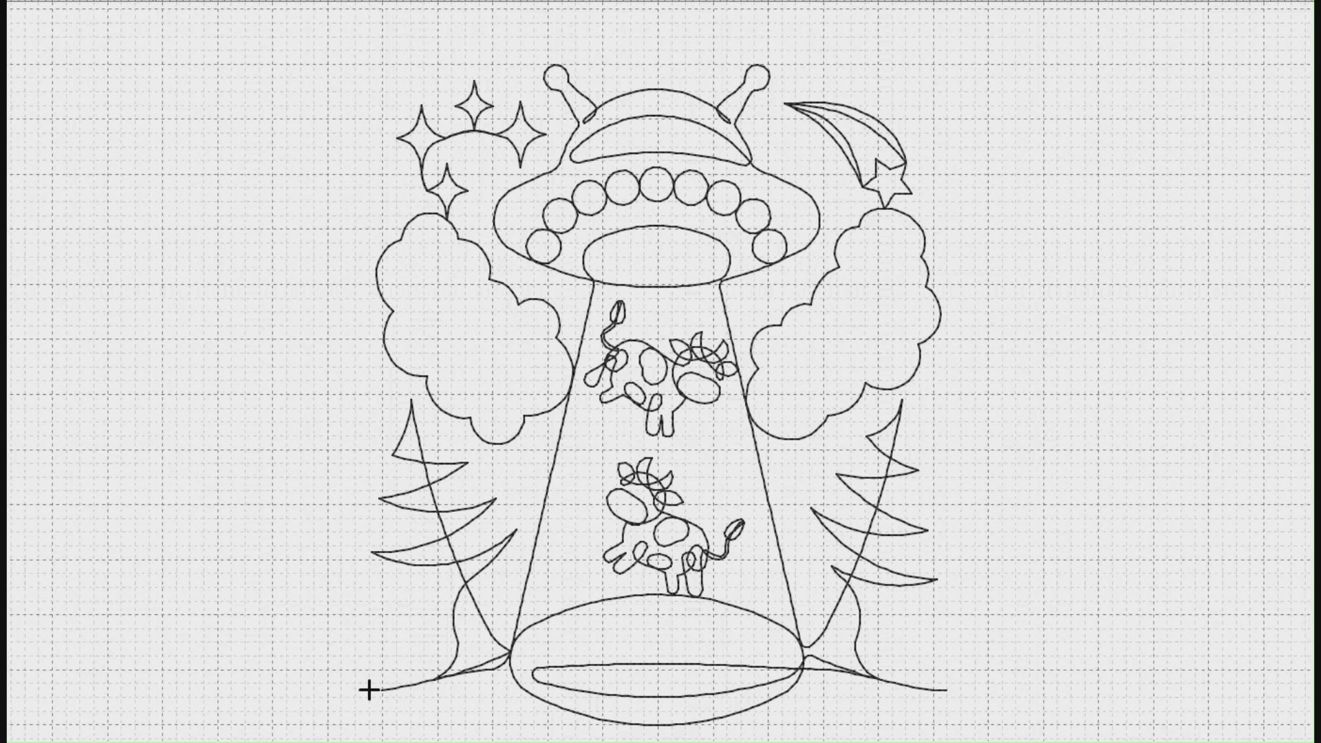 Video preview of Abduction funny quilting pantograph stitching out on a longarm quilting machine