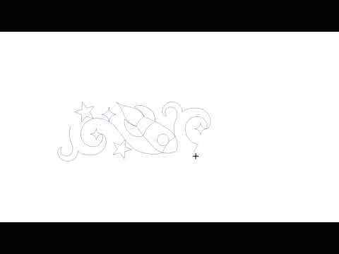 Video demo of Space Explorer rocket quilting pantograph stitching zooming rockets past twinkling stars with swirling trails on a longarm